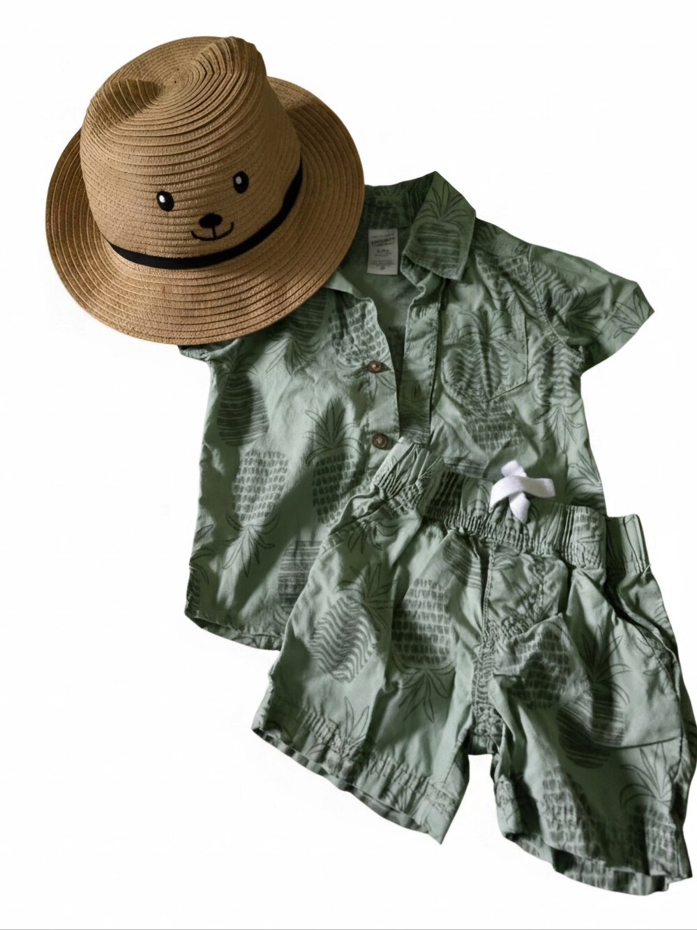 Carter's Baby Boy Pineapple Outfit Set with The Children's Place Bear Straw Hat